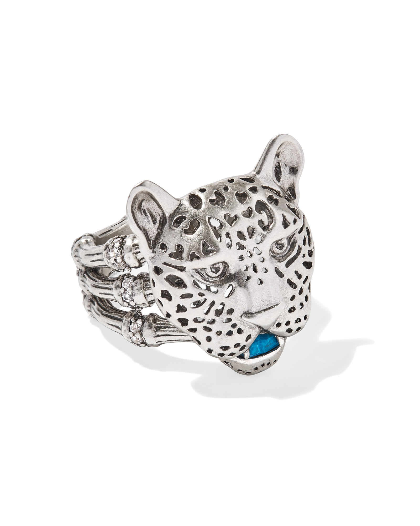 Kendra Scott Maura Vintage Silver Jaguar Statement Ring in Variegated Indigo | Magnesite | Size 5